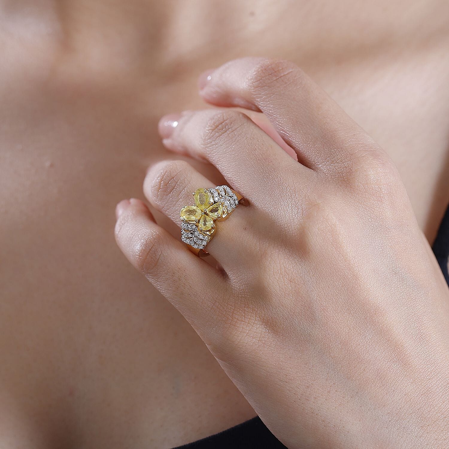 Madagascar Yellow Sapphire, Moissanite Butterfly Ring in 18K Vermeil YG Over Sterling Silver (Size 10.0) 2.70 ctw