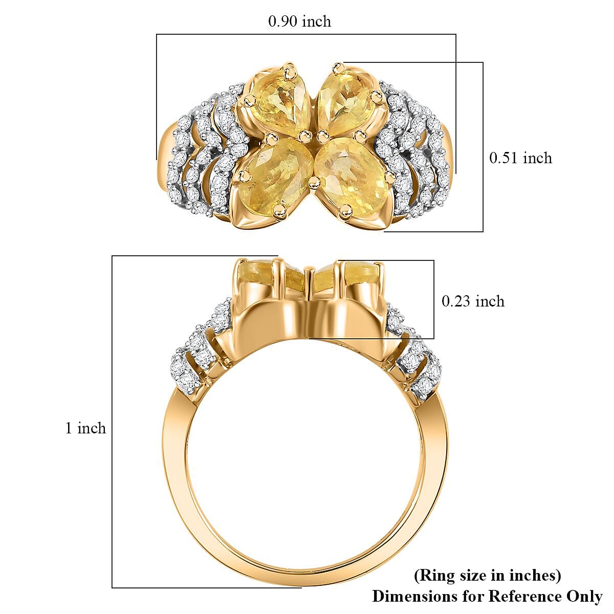 Madagascar Yellow Sapphire, Moissanite Butterfly Ring in 18K Vermeil YG Over Sterling Silver (Size 10.0) 2.70 ctw
