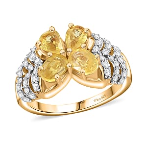 Madagascar Yellow Sapphire and Moissanite 2.70 ctw Butterfly Ring in 18K Vermeil Yellow Gold Over Sterling Silver (Size 9.0)