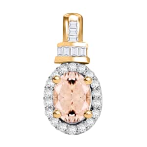 Premium Marropino Morganite and Diamond 1.00 ctw Pendant in 18K Vermeil Yellow Gold Over Sterling Silver