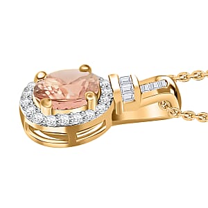 D'Joy Premium Marropino Morganite and Diamond 1.00 ctw Pendant without Chain in 18K Vermeil Yellow Gold Over Sterling Silver