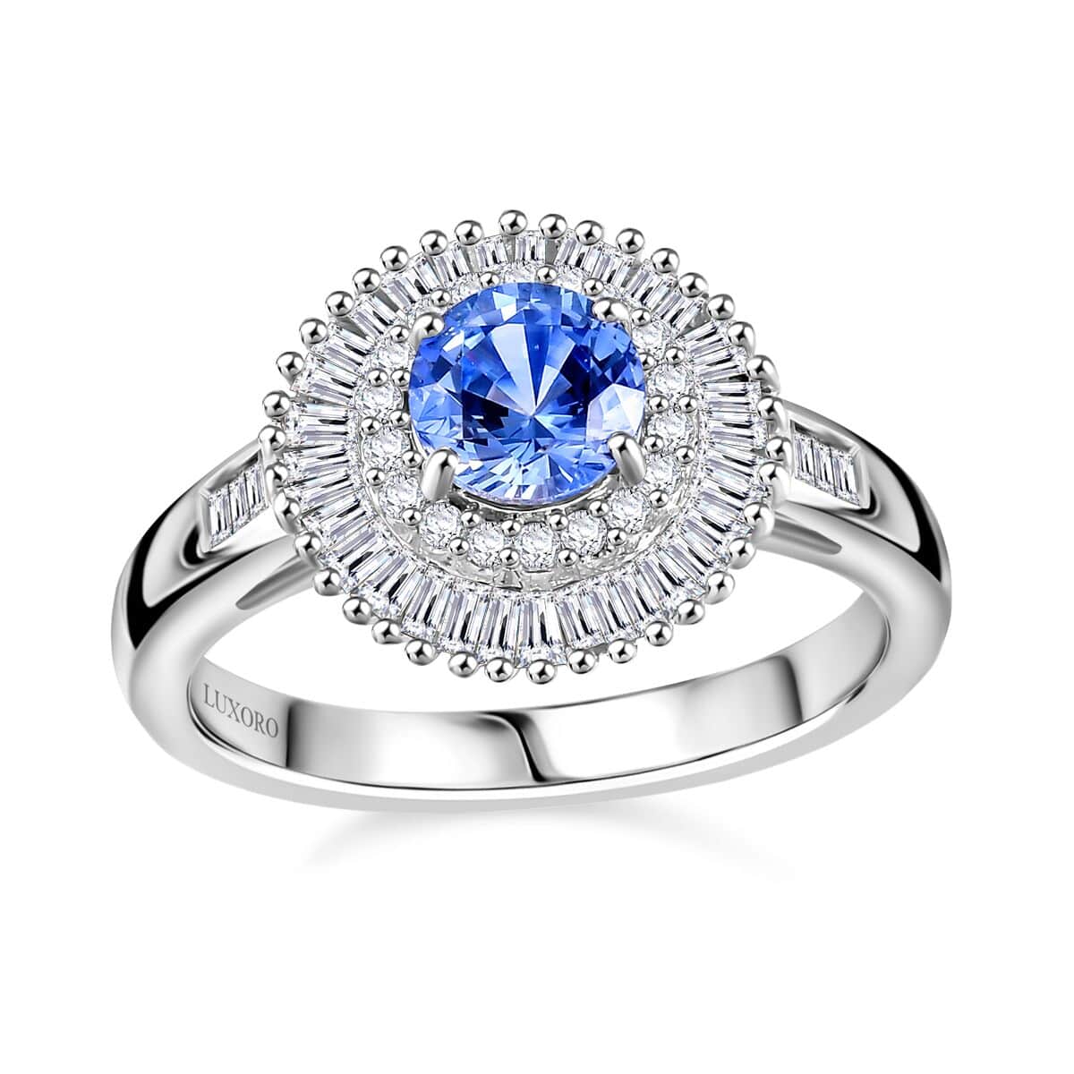 Certified & Appraised AAA Ceylon Blue Sapphire and G-H I2 Diamond 1.32 ctw Double Halo Ring in 14K White Gold (Size 10.0) 4.05 Grams image number 0