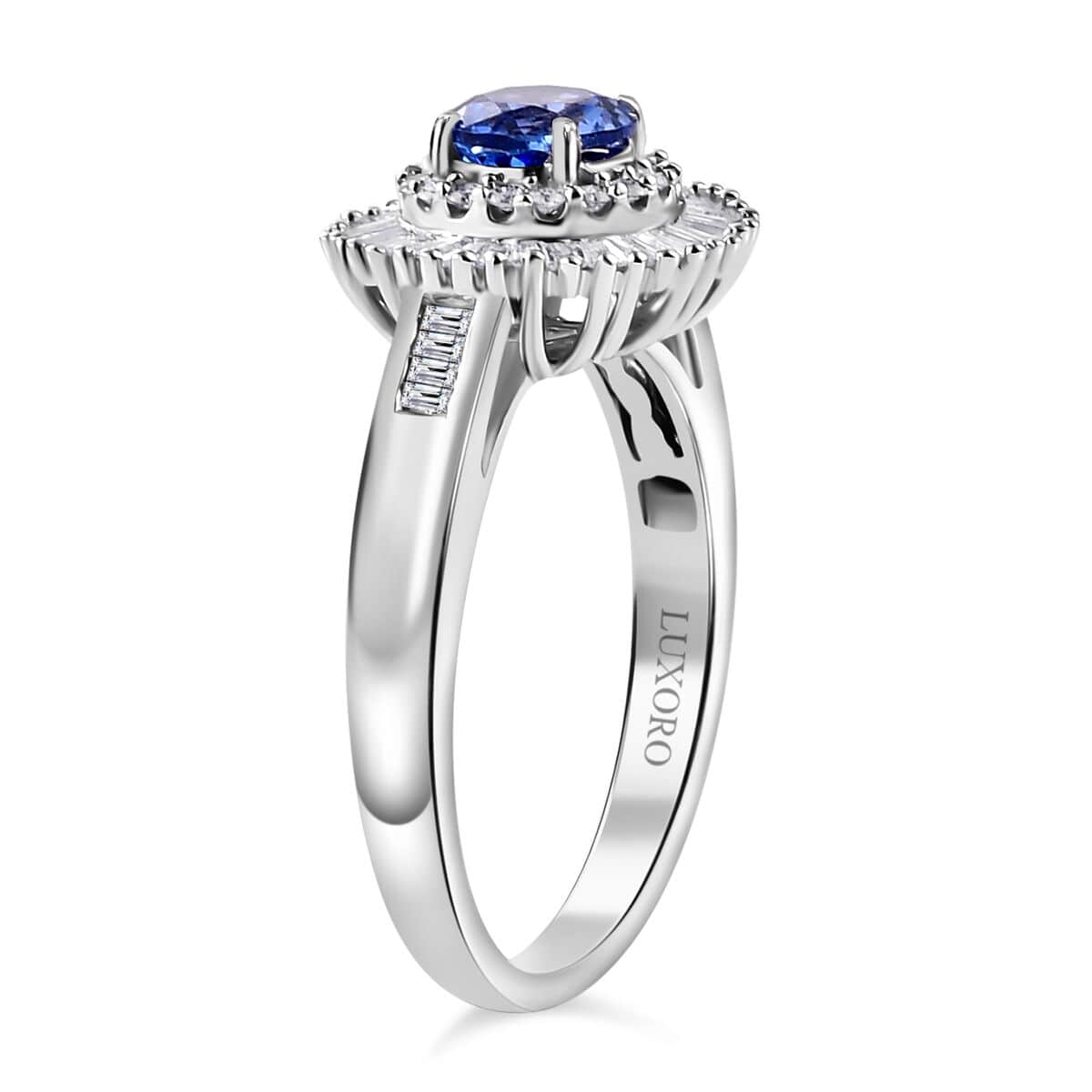 Certified & Appraised AAA Ceylon Blue Sapphire and G-H I2 Diamond 1.32 ctw Double Halo Ring in 14K White Gold (Size 10.0) 4.05 Grams image number 3