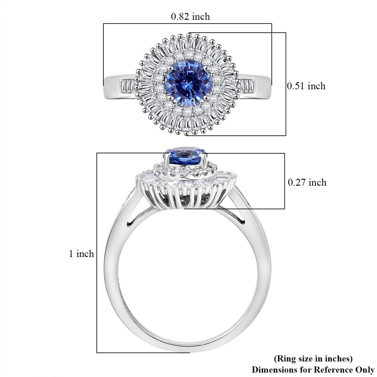 Certified & Appraised AAA Ceylon Blue Sapphire and G-H I2 Diamond 1.32 ctw Double Halo Ring in 14K White Gold (Size 10.0) 4.05 Grams image number 5