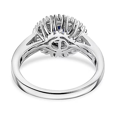 Certified & Appraised Luxoro AAA Ceylon Blue Sapphire, Diamond Double Halo Ring in 14K White Gold 1.32 ctw (Size 10.0)