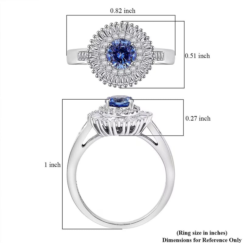 Certified & Appraised Luxoro AAA Ceylon Blue Sapphire and G-H I2 Diamond 1.32 ctw Double Halo Ring in 14K White Gold (Size 6.0) 4.05 Grams