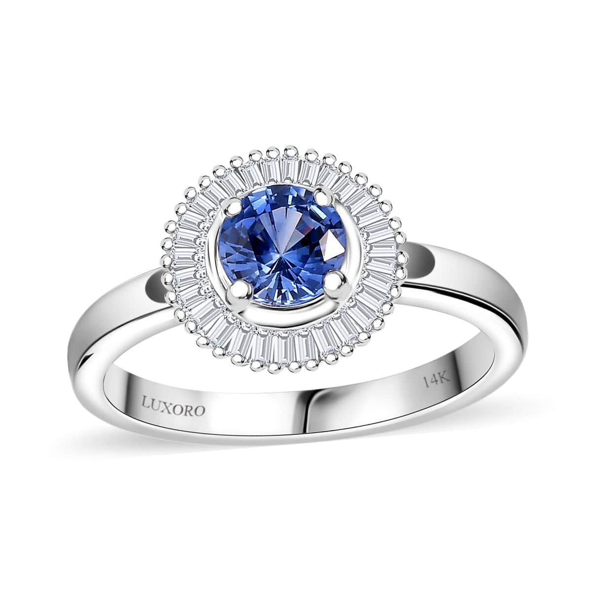 Certified & Appraised AAA Ceylon Blue Sapphire and G-H I2 Diamond 1.02 ctw Halo Ring in 14K White Gold (Size 10.0) 4.25 Grams image number 0