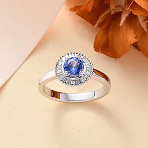 Luxoro AAA Ceylon Blue Sapphire, Diamond Halo Ring in 14K White Gold 1.02 ctw (Size 6.0)