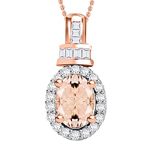 Pink Morganite and Diamond 1.00 ctw Pendant without Chain in 18K Vermeil Rose Gold Over Sterling Silver