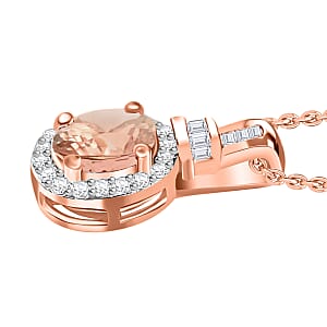 Pink Morganite and Diamond 1.00 ctw Pendant without Chain in 18K Vermeil Rose Gold Over Sterling Silver