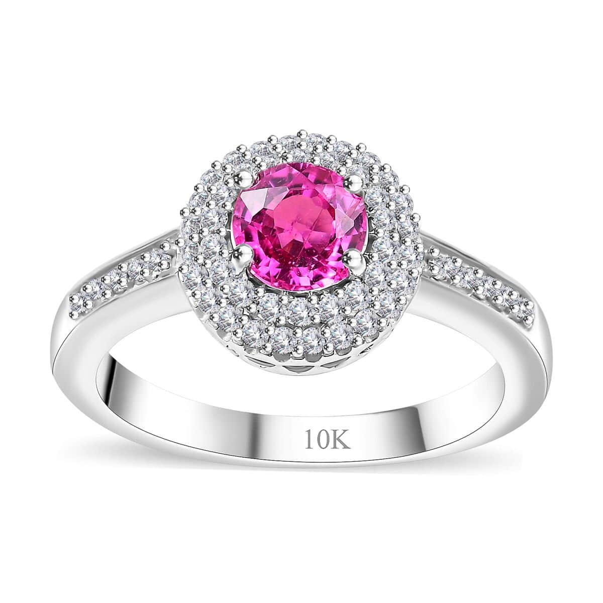 Certified & Appraised Luxoro AAA Madagascar Pink Sapphire and G-H I2 Diamond 1.10 ctw Ring in 10K White Gold (Size 10.0) image number 0