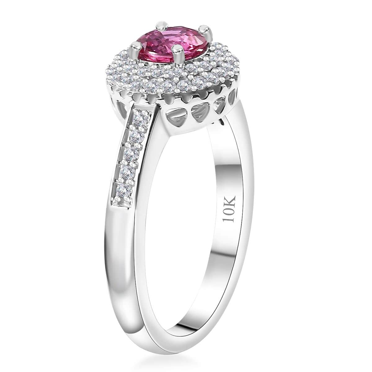 Certified & Appraised Luxoro AAA Madagascar Pink Sapphire and G-H I2 Diamond 1.10 ctw Ring in 10K White Gold (Size 10.0) image number 3