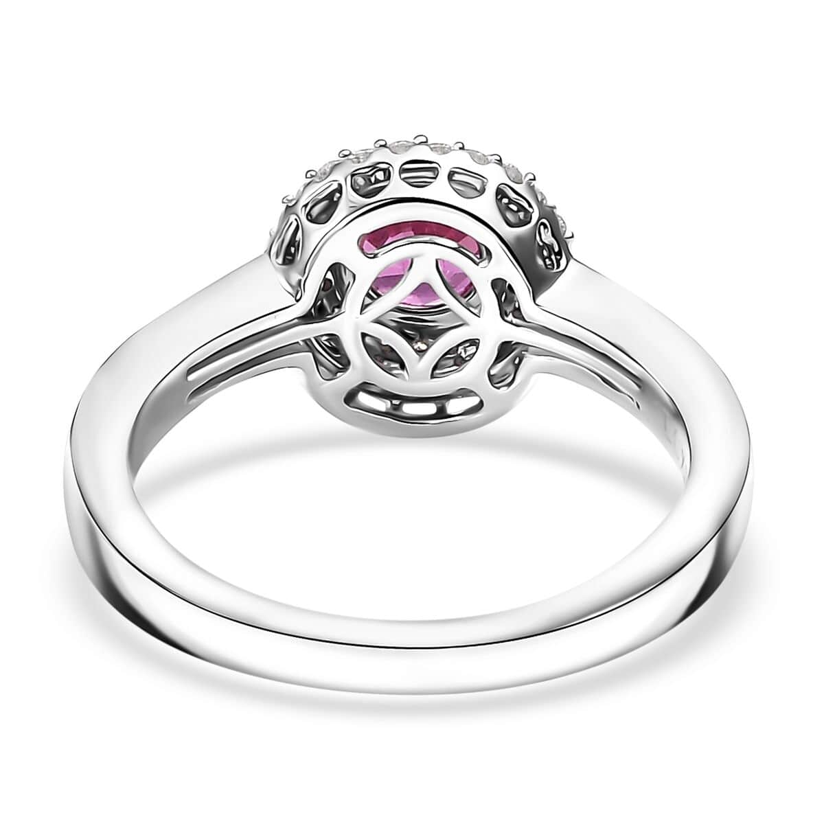 Certified & Appraised Luxoro AAA Madagascar Pink Sapphire and G-H I2 Diamond 1.10 ctw Ring in 10K White Gold (Size 10.0) image number 4