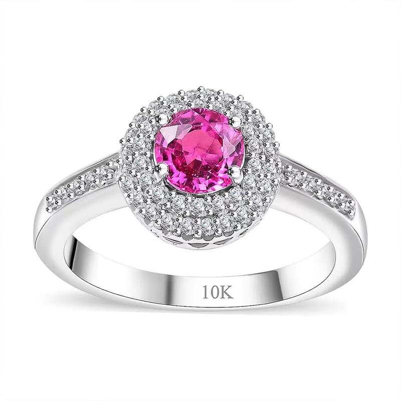 Certified & Appraised Luxoro AAA Madagascar Pink Sapphire and G-H I2 Diamond 1.10 ctw Ring in 10K White Gold (Size 6.0)