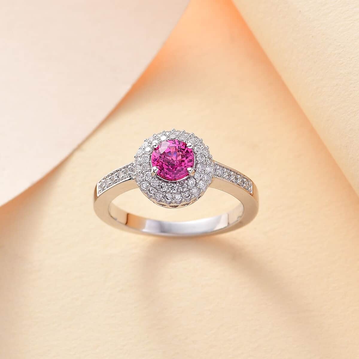 Luxoro AAA Madagascar Pink Sapphire and G-H I2 Diamond 1.10 ctw Ring in 10K White Gold (Size 7.0) image number 1