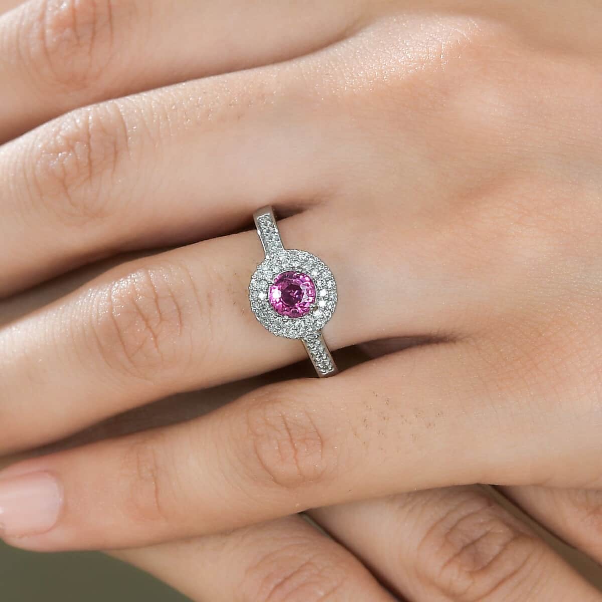 Luxoro AAA Madagascar Pink Sapphire and G-H I2 Diamond 1.10 ctw Ring in 10K White Gold (Size 7.0) image number 2