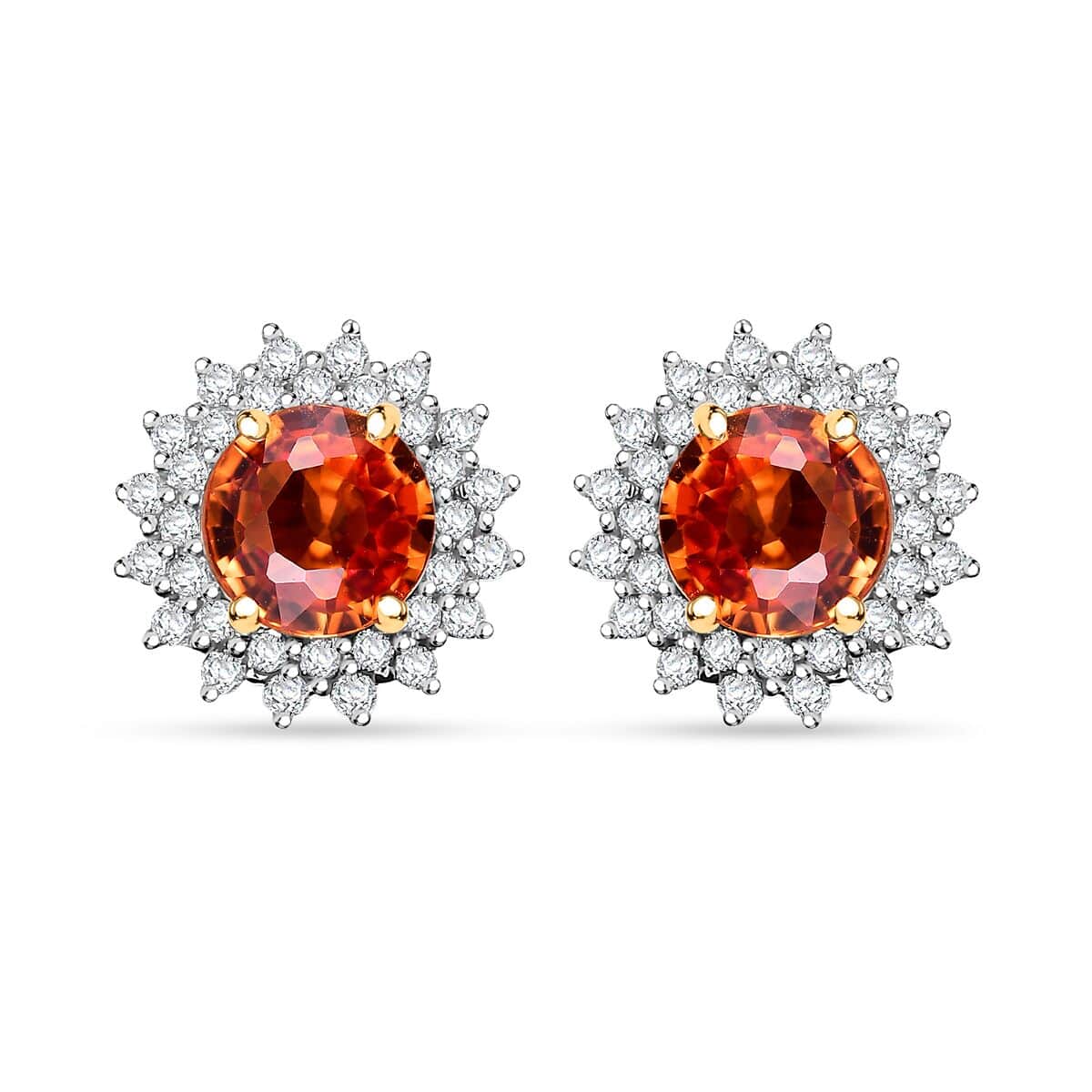 Certified & Appraised Luxoro AAA Songea Sapphire and G-H I2 Diamond 2.20 ctw Sunburst Stud Earrings in 14K Yellow Gold image number 0