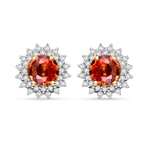 Certified & Appraised Luxoro AAA Songea Sapphire and G-H I2 Diamond 2.20 ctw Sunburst Stud Earrings in 14K Yellow Gold