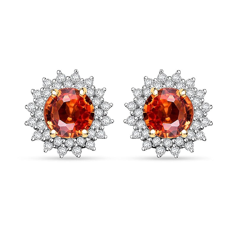 Certified & Appraised Luxoro AAA Songea Sapphire and G-H I2 Diamond 2.20 ctw Sunburst Stud Earrings in 14K Yellow Gold