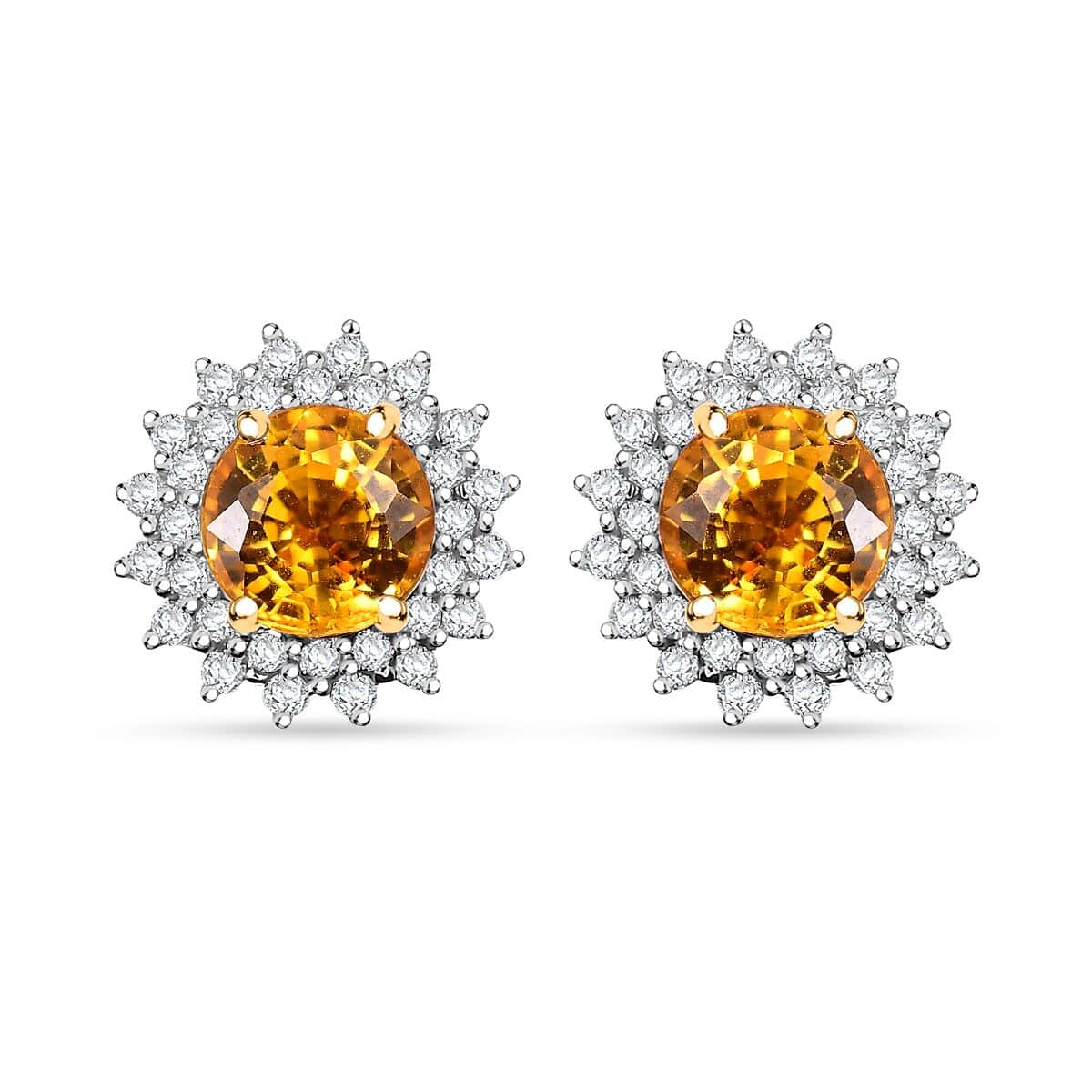 Certified & Appraised Luxoro AAA Madagascar Yellow Sapphire and G-H I2 Diamond 2.23 ctw Sunburst Stud Earrings in 14K Yellow Gold image number 0