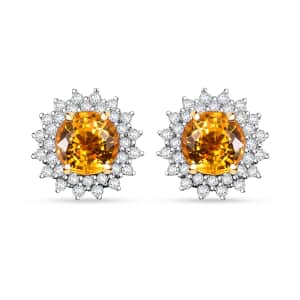 Certified & Appraised Luxoro AAA Madagascar Yellow Sapphire and G-H I2 Diamond 2.23 ctw Sunburst Stud Earrings in 14K Yellow Gold