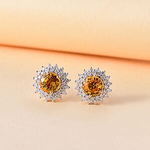 Certified & Appraised Luxoro AAA Madagascar Yellow Sapphire and G-H I2 Diamond 2.23 ctw Sunburst Stud Earrings in 14K Yellow Gold