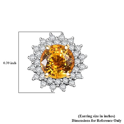 Certified & Appraised Luxoro AAA Madagascar Yellow Sapphire and G-H I2 Diamond 2.23 ctw Sunburst Stud Earrings in 14K Yellow Gold