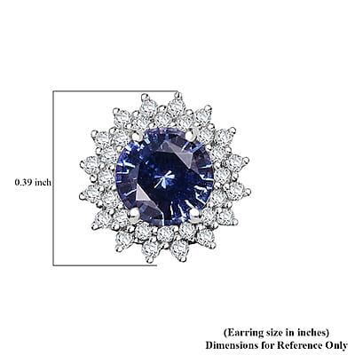 Certified & Appraised Luxoro AAA Blue Sapphire and G-H I2 Diamond 1.97 ctw Sunburst Stud Earrings in 14K White Gold