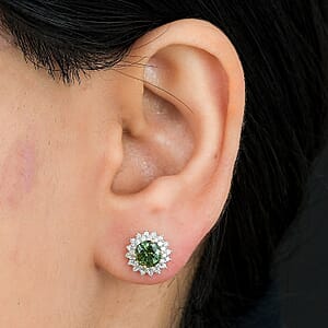 Certified & Appraised Luxoro AAA Green Sapphire and G-H I2 Diamond 2.20 ctw Sunburst Stud Earrings in 14K Yellow Gold