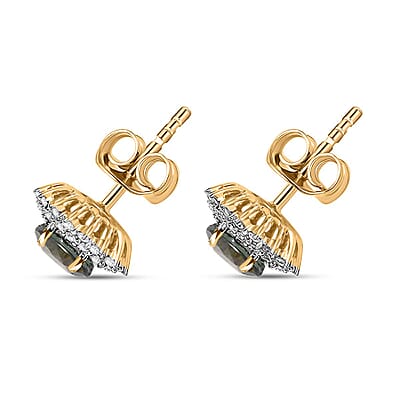 Certified & Appraised Luxoro AAA Green Sapphire and G-H I2 Diamond 2.20 ctw Sunburst Stud Earrings in 14K Yellow Gold