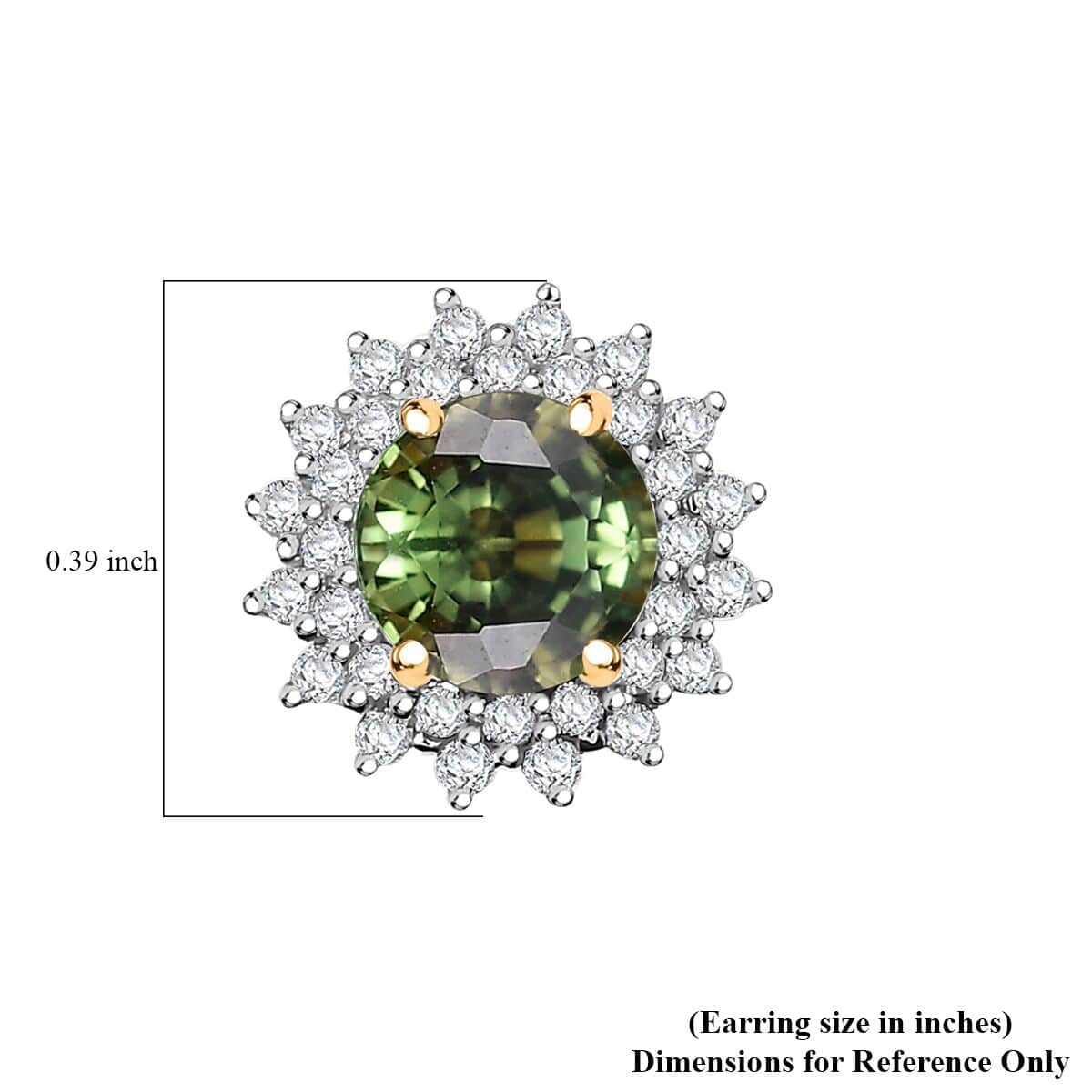 Certified & Appraised Luxoro AAA Green Sapphire and G-H I2 Diamond 2.20 ctw Sunburst Stud Earrings in 14K Yellow Gold image number 5