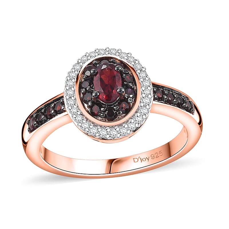 Premium Anthill Garnet and Moissanite 1.00 ctw Double Halo Ring in 18K Vermeil Rose Gold Over Sterling Silver (Size 10.0)