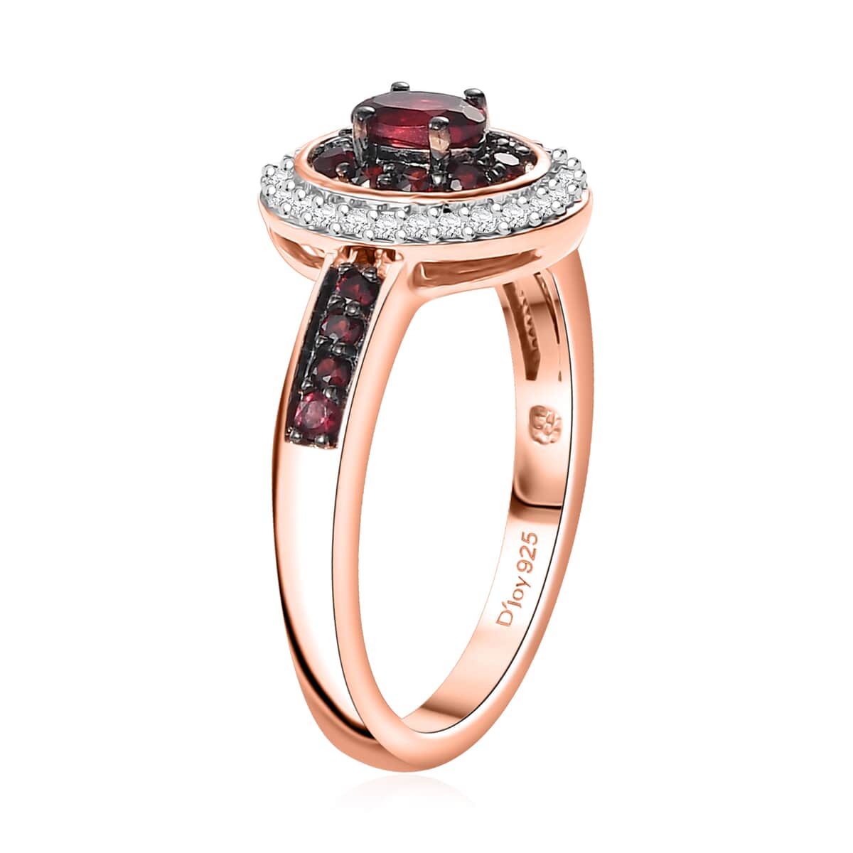 Premium Anthill Garnet and Moissanite 0.80 ctw Double Halo Ring in 18K Vermeil Rose Gold Over Sterling Silver image number 3