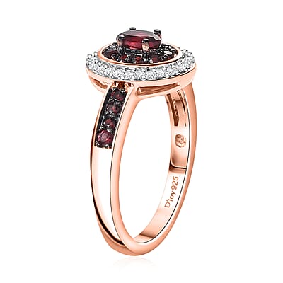 Premium Anthill Garnet and Moissanite 1.00 ctw Double Halo Ring in 18K Vermeil Rose Gold Over Sterling Silver (Size 10.0)