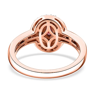 Premium Anthill Garnet and Moissanite 1.00 ctw Double Halo Ring in 18K Vermeil Rose Gold Over Sterling Silver (Size 10.0)