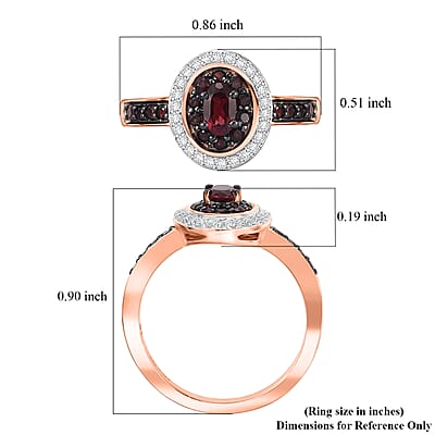 Premium Anthill Garnet and Moissanite 1.00 ctw Double Halo Ring in 18K Vermeil Rose Gold Over Sterling Silver (Size 10.0)