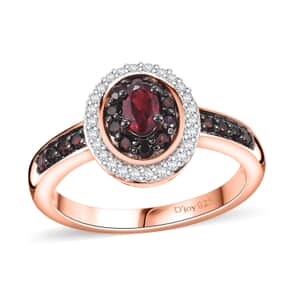 Premium Anthill Garnet and Moissanite 1.00 ctw Double Halo Ring in 18K Vermeil Rose Gold Over Sterling Silver (Size 7.0)