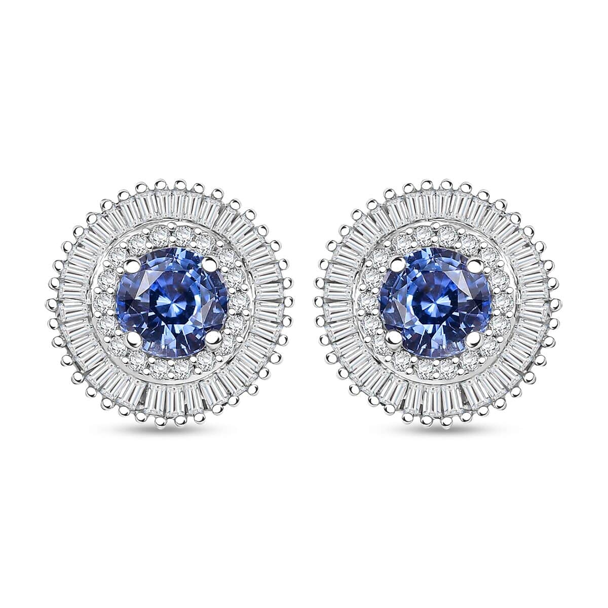 Certified & Appraised AAA Ceylon Blue Sapphire and G-H I2 Diamond 2.48 ctw Stud Earrings in 14K White Gold image number 0