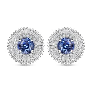 Certified & Appraised AAA Ceylon Blue Sapphire and G-H I2 Diamond 2.48 ctw Stud Earrings in 14K White Gold