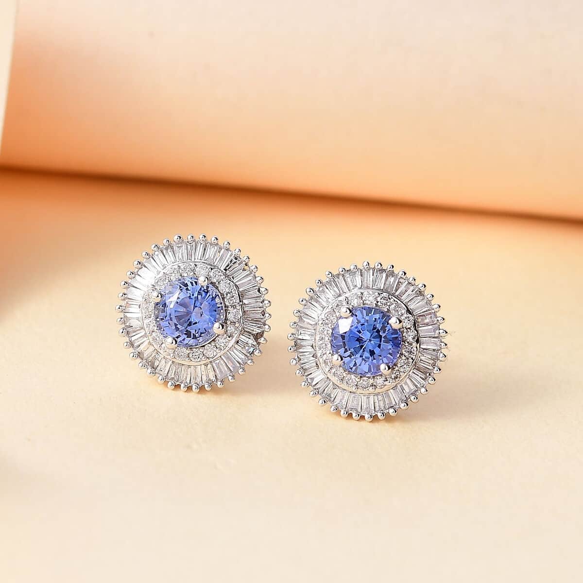 Certified & Appraised AAA Ceylon Blue Sapphire and G-H I2 Diamond 2.48 ctw Stud Earrings in 14K White Gold image number 1