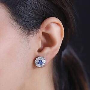 Certified & Appraised Luxoro AAA Ceylon Blue Sapphire and G-H I2 Diamond 2.48 ctw Stud Earrings in 14K White Gold