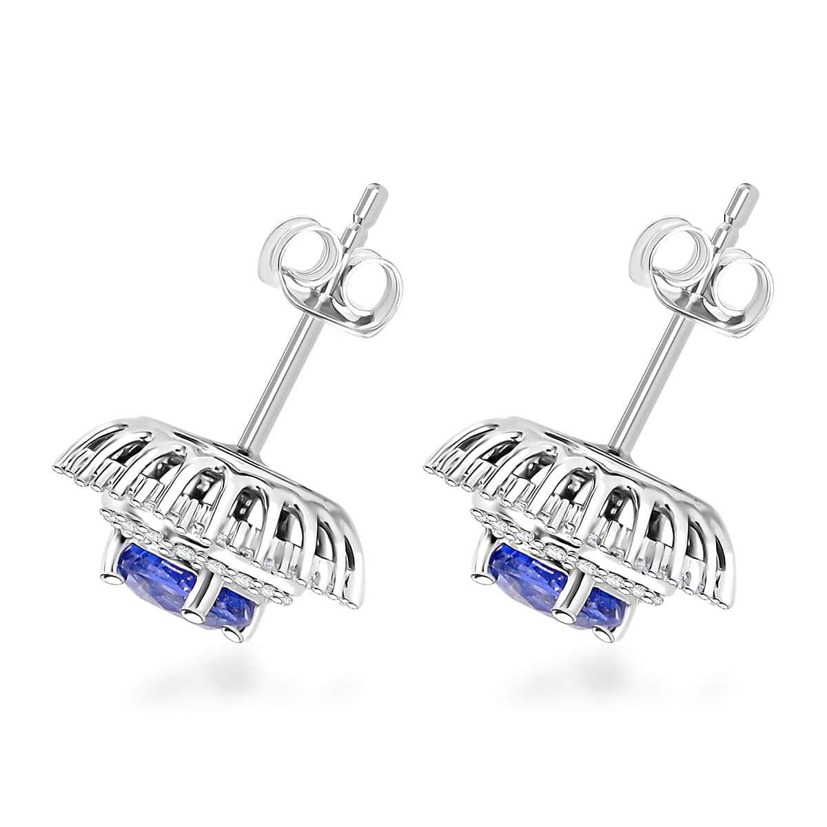 Certified & Appraised AAA Ceylon Blue Sapphire and G-H I2 Diamond 2.48 ctw Stud Earrings in 14K White Gold image number 3