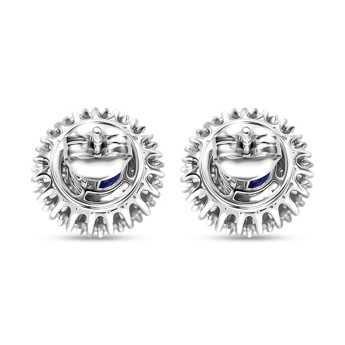 Certified & Appraised AAA Ceylon Blue Sapphire and G-H I2 Diamond 2.48 ctw Stud Earrings in 14K White Gold image number 4