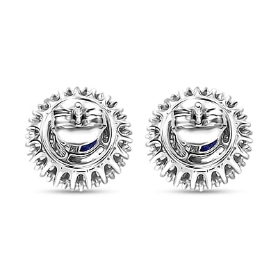 Certified & Appraised Luxoro AAA Ceylon Blue Sapphire and G-H I2 Diamond 2.48 ctw Stud Earrings in 14K White Gold