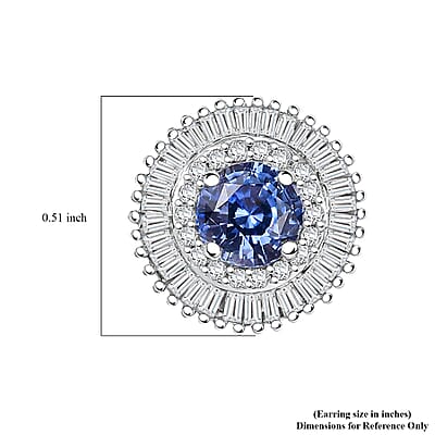 Certified & Appraised Luxoro AAA Ceylon Blue Sapphire and G-H I2 Diamond 2.48 ctw Stud Earrings in 14K White Gold
