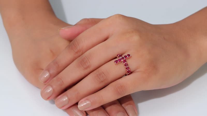 Premium Anthill Garnet Cross Ring in 18K Vermeil RG Over Sterling Silver (Size 7.0) 1.85 ctw