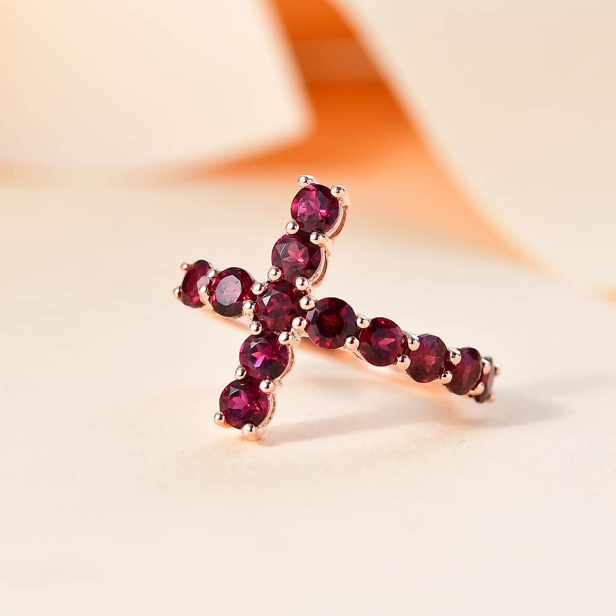 Premium Anthill Garnet 1.85 ctw Cross Ring in 18K Vermeil Rose Gold Over Sterling Silver (Size 10.0) image number 1