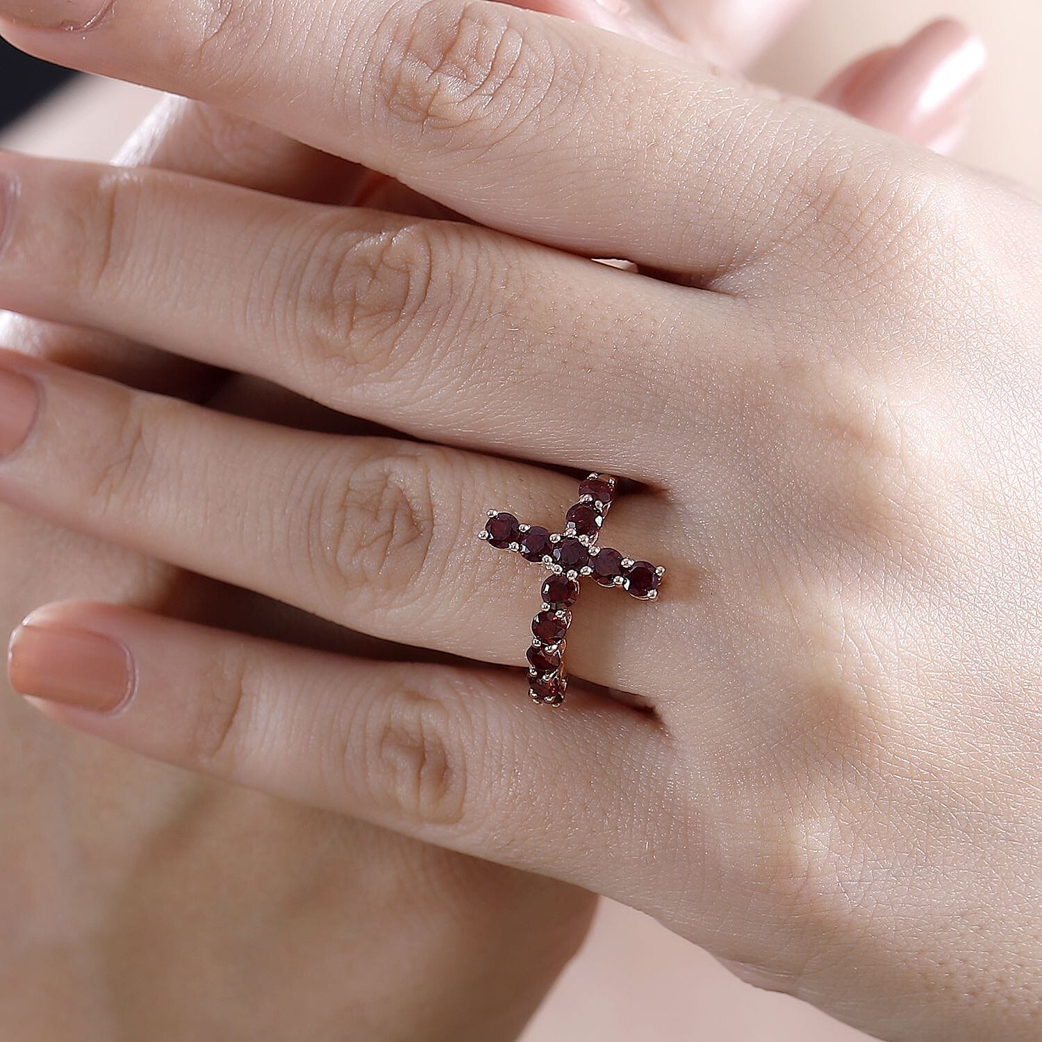 Premium Anthill Garnet 1.85 ctw Cross Ring in 18K Vermeil Rose Gold Over Sterling Silver (Size 10.0)