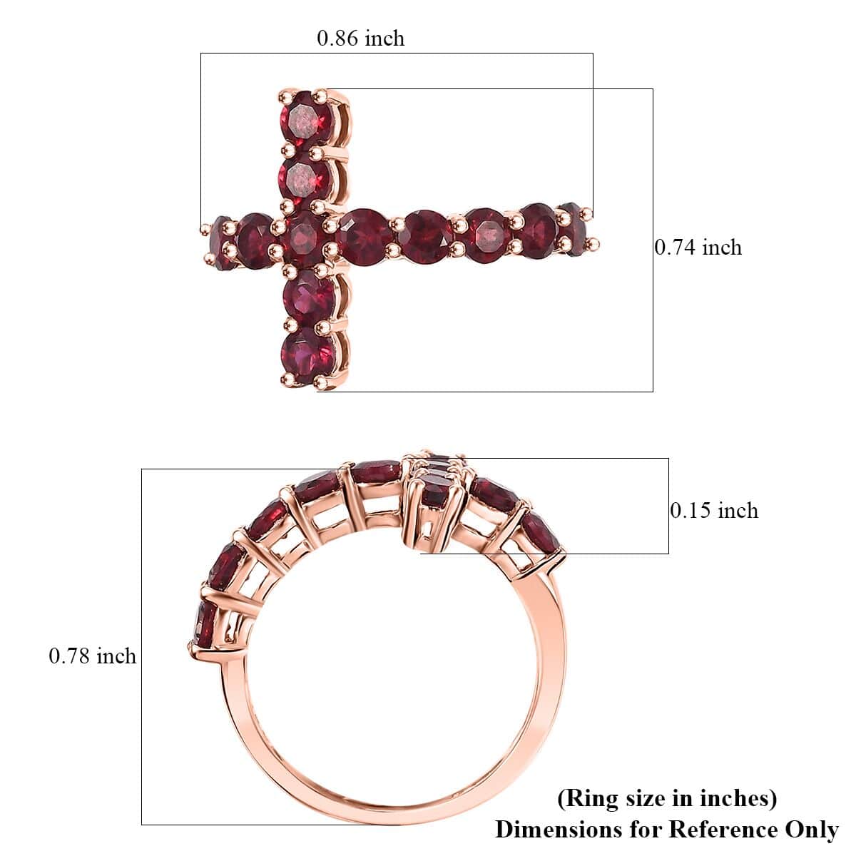 Premium Anthill Garnet 1.85 ctw Cross Ring in 18K Vermeil Rose Gold Over Sterling Silver (Size 10.0) image number 5