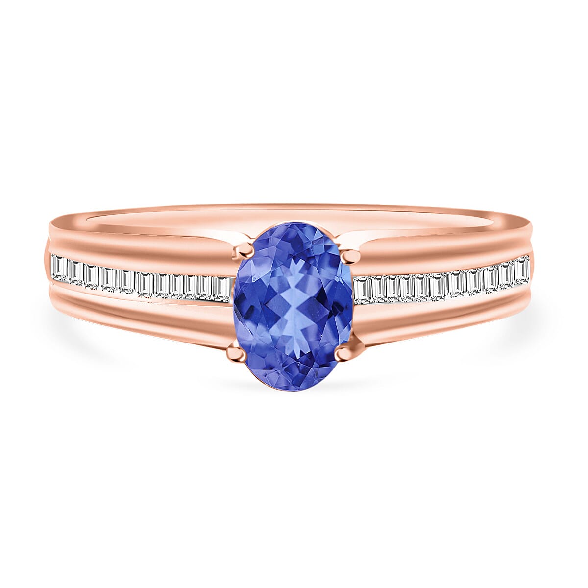 Luxoro Premium Tanzanite and G-H I1 Diamond 1.00 ctw Ring in 14K Rose Gold (Size 5.5) image number 0
